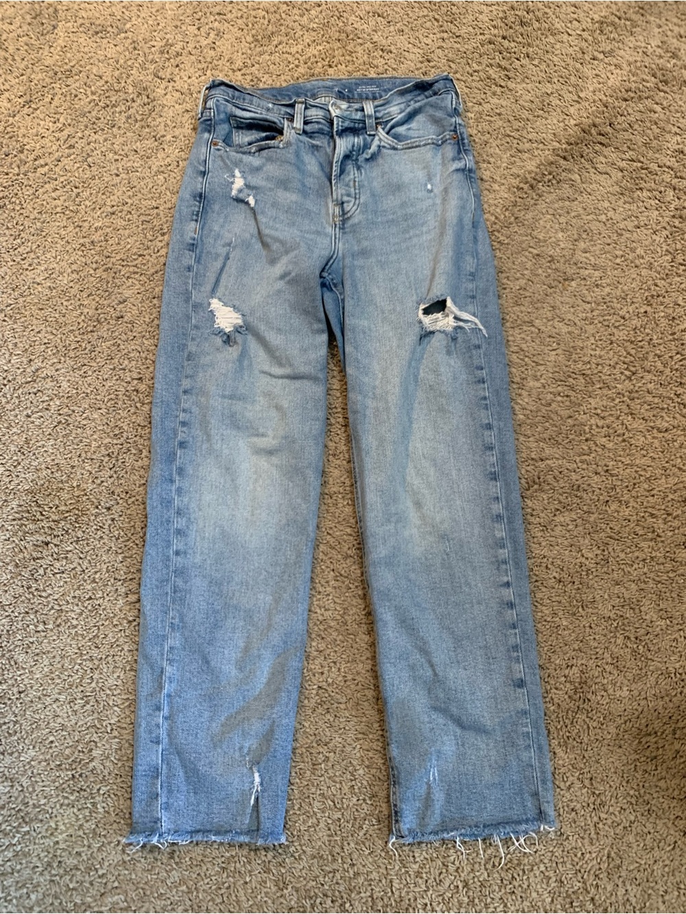 Old Navy Extra High Rise Sky-Hi Straight Distressed Button Fly Jeans 4